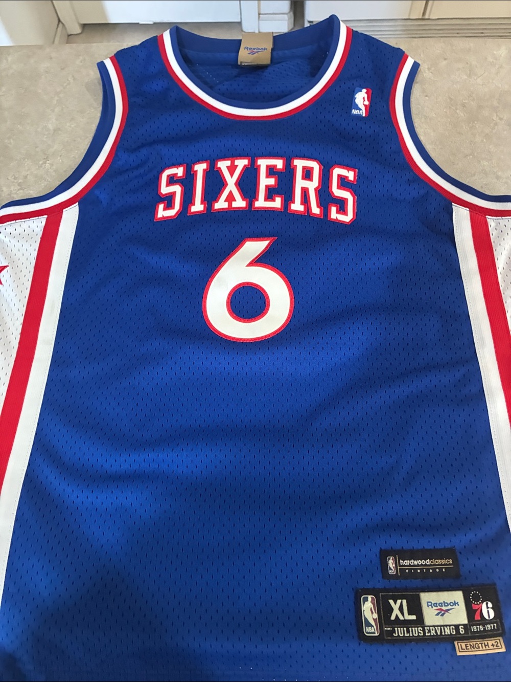 Reebok Blue Sixers #6 Hardwood Classics Basketball Jersey youth xl never worn